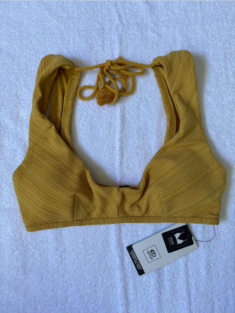 Ripcurl Wanderer Scoop Texture Bikini Top Mustard Yellow XS Tassel Detail Swim